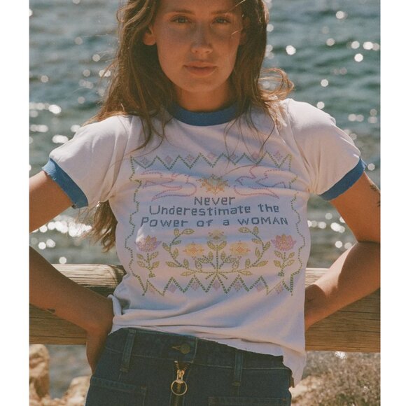 NEW Stoned Immaculate Feminist Ringer Tee Size Small (S) - Picture 4 of 11